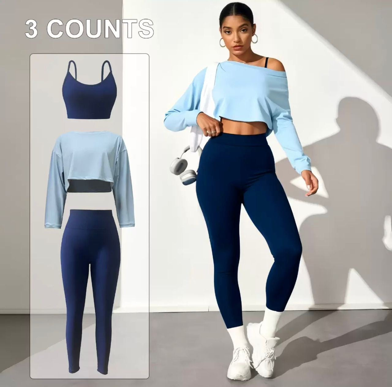 European and American Cross-Border Fashion Yoga Three-Piece Set Seamless Bra Tight Pants Long-Sleeved Tops Women's Sports Yoga
Clothes