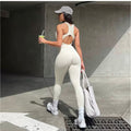 Fashion European and American Style Sports Women's Solid Color Yoga Pants Zipper Stitching Hollow Backless Tight Sleeveless
Pants